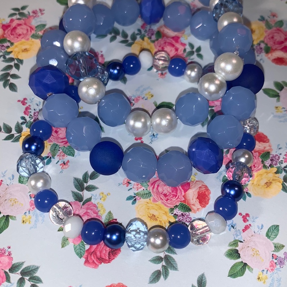 Stack of 3 blue bracelets